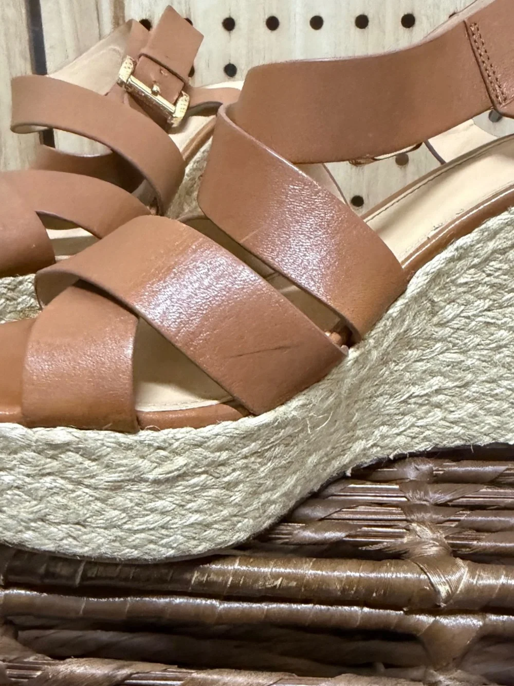 Michael Michael Kors Leather Espadrille Wedge Sandals 9.5 - Picture 9 of 11